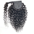 Water Wave Human Hair Wrap Ponytail Extensions, Natural Black Invisible Tape Ponytail