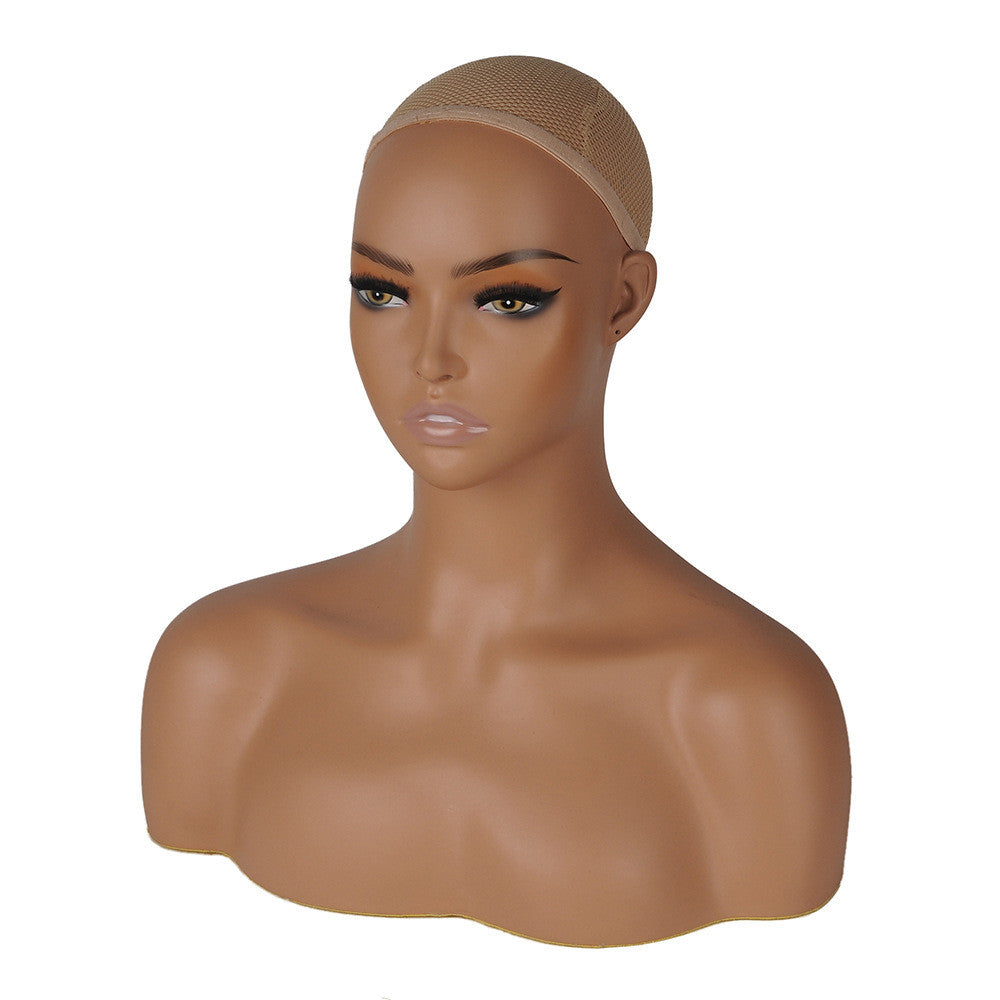 Realistic Female Brown Color Mannequin Head Stand  DE-487 Orange Eyelash