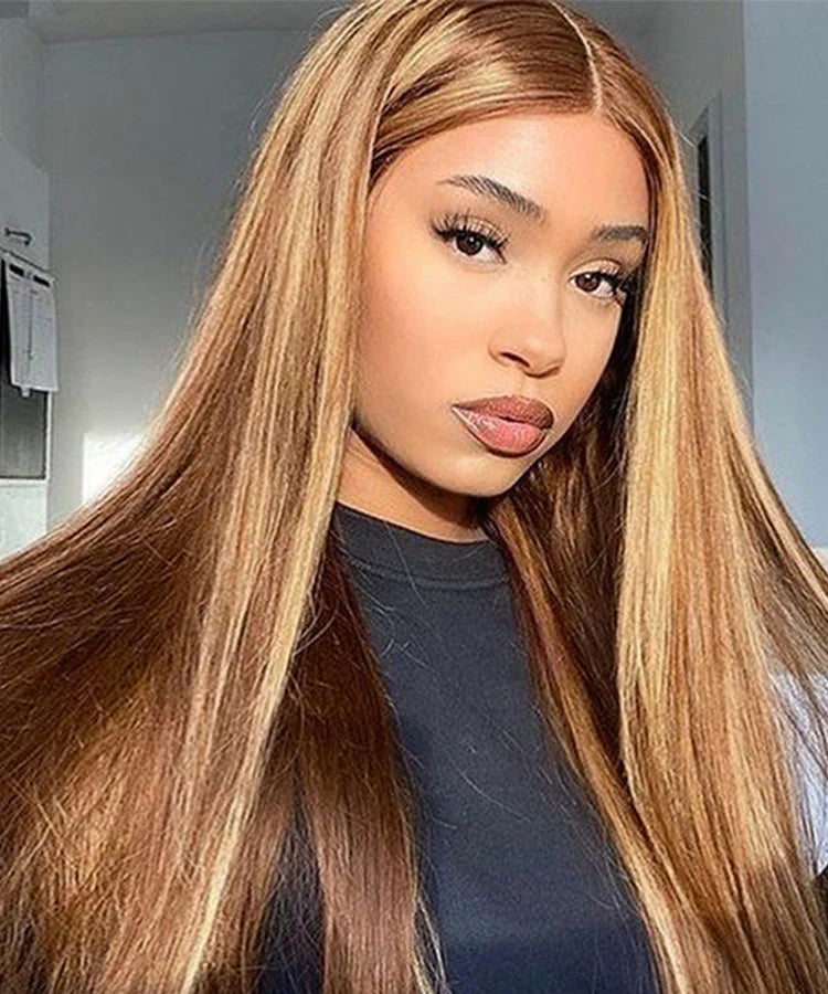 P4/27 Highlight Color Straight Human Hair 4x4 Lace Closure Wig