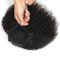 Jet Black Afro Kinky Curly Drawstring Ponytail Human Hair Extensions, Breathable Mesh Net Ponytail Hair Piece for African American Women