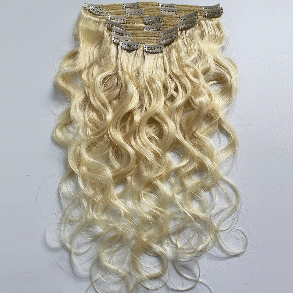 #613 Blonde Body Wave Clips In Human Hair Extensions 8Pcs/Set