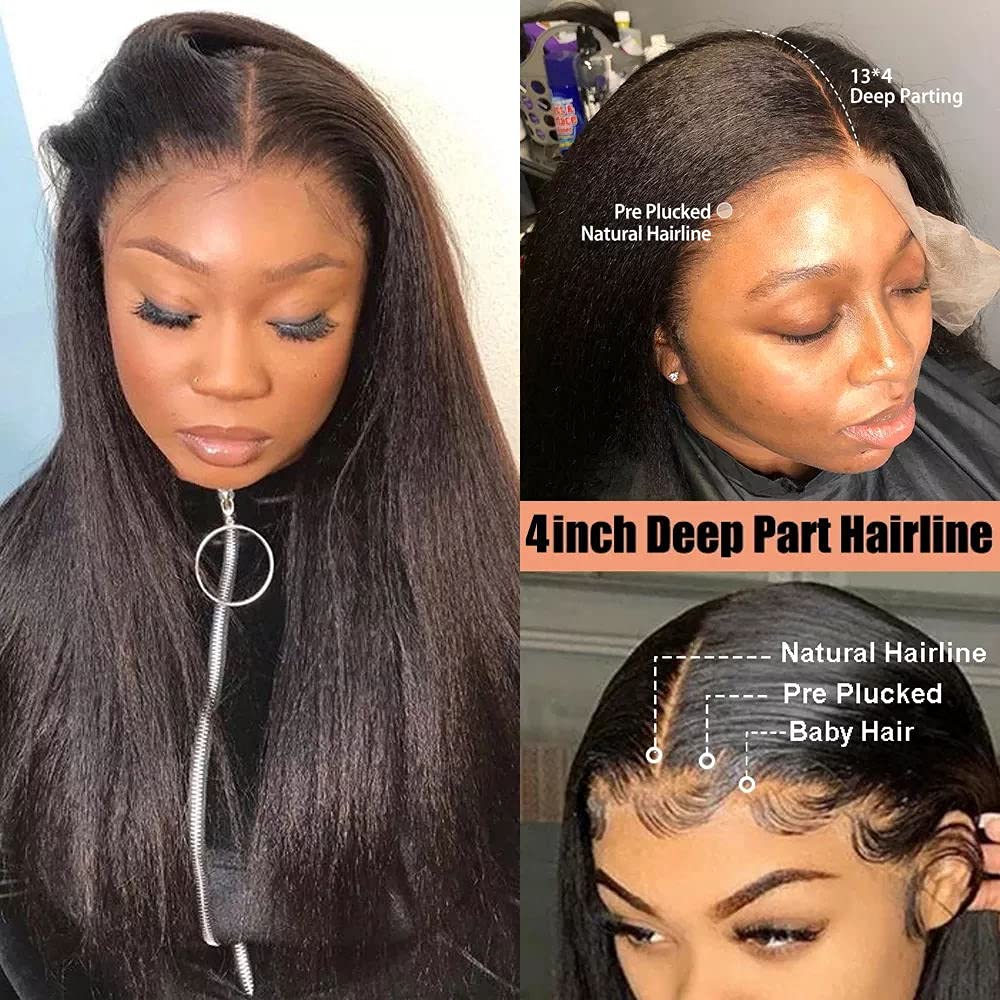 30Inch~40Inch Long Kinky Straight Human Hair 13x4 Lace Front Wigs