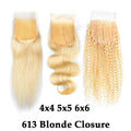 613 Blonde Brazilian Straight/Body Wave/Kinky Curly/ Deep Wave Human Hair 4x4 5x5 6x6 Lace Closure