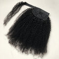 Afro Kinky Curly Human Hair Wrap Ponytail Extensions, Natural Black Invisible Tape Ponytail