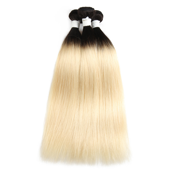 T1b/613 613 Blonde Dark Black Root Straight Human Hair 3 Bundles