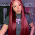 #99J Burgundy Straight Human Hair 4x4 Lace Closure Wig