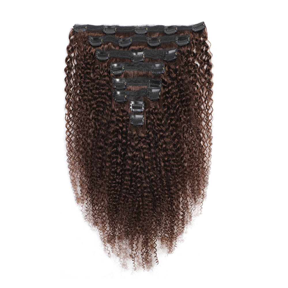 #2 Dark Brown Afro Kinky Curly Human Hair Clips In Hair Extensions 8Pcs/Set 120g