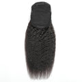 Jet Black Kinky Straight Drawstring Ponytail Human Hair Extensions, Breathable Mesh Net Ponytail Hair Piece for African American Women