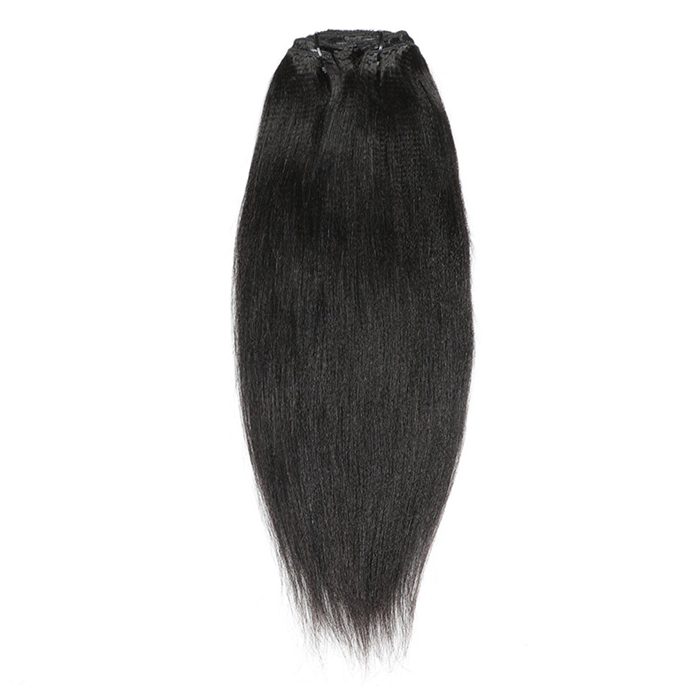 Brazilian Yaki Straight Human Hair Clip In Hair Extensions 8Pcs/Set