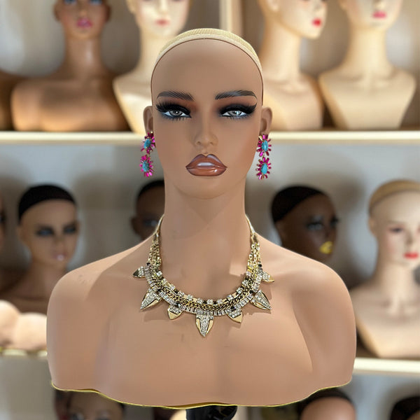Realistic Female Brown Color Mannequin Head Stand  DE-487-GM3