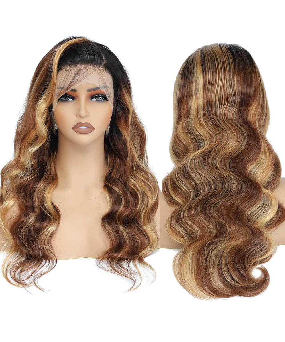 P4/27 Highlight Color Body Wave Human Hair 13x4 Lace Frontal Wig