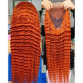 #350 Ginger Orange Deep Wave Human Hair 13x4 Lace Front Colorful Hair Wig