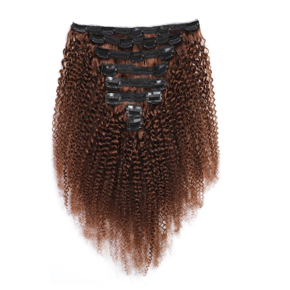 #4 Light Brown Afro Kinky Curly Human Hair Clips In Hair Extensions 8Pcs/Set 120g