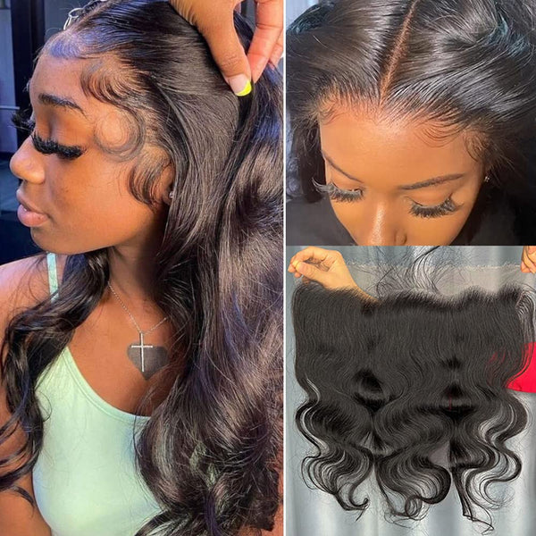 100% Virgin Human Hair Body Wave 13x4 HD Ear to Ear Lace Frontal Natural Black Color