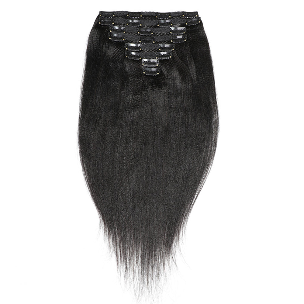 Brazilian Yaki Straight Human Hair Clip In Hair Extensions 8Pcs/Set