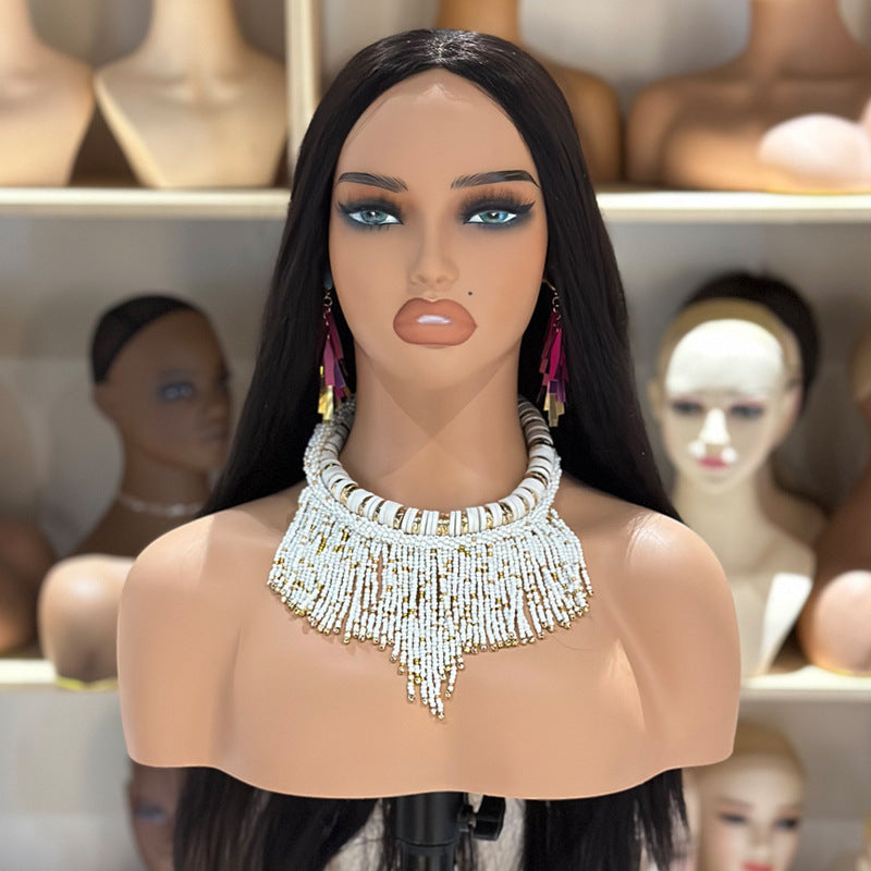 Realistic Female Brown Color Mannequin Head Stand DE-487-GM2