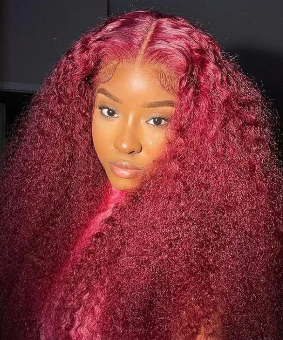 #99J Burgundy Kinky Curly Human Hair 13x4 Lace Frontal Wig