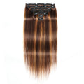 #P4/27 Highlight Straight Hair Clips In Human Hair Extensions 8Pcs/Set