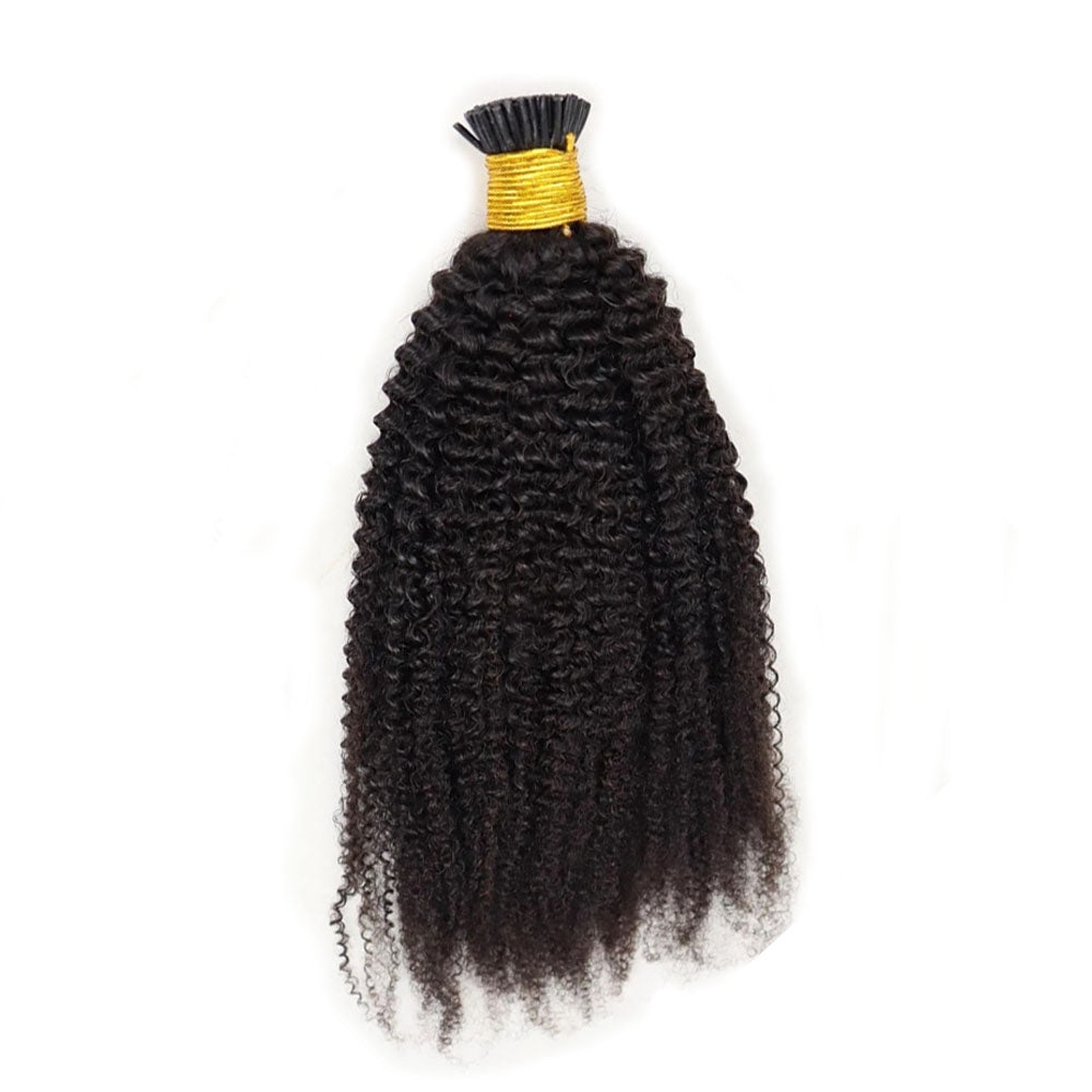 I Tip Kinky Curly Human Hair Extensions 100g Dark Color #1~#12