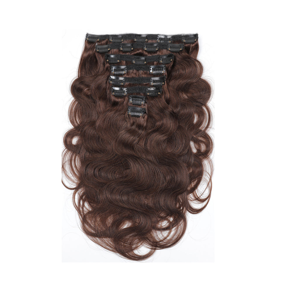 #2 Light Brown Brazilian Body Wave Clips In Human Hair Extensions 8Pcs/Set 120g