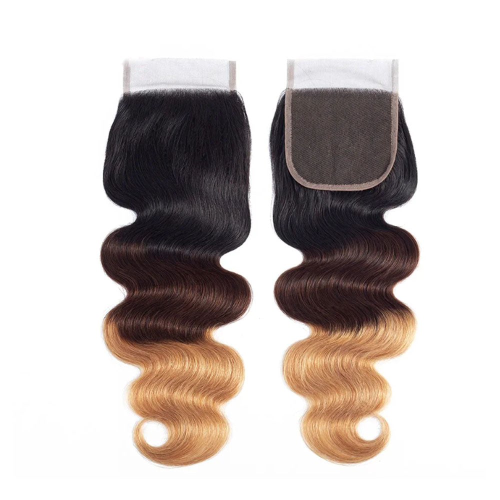 T1b/4/27 Ombre Body Wave Human Hair 4x4 Lace Closure