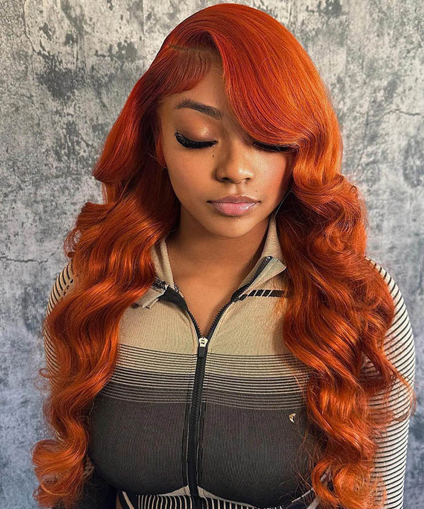 #350 Ginger Orange Body Wave Human Hair 13x4 Lace Frontal Wig