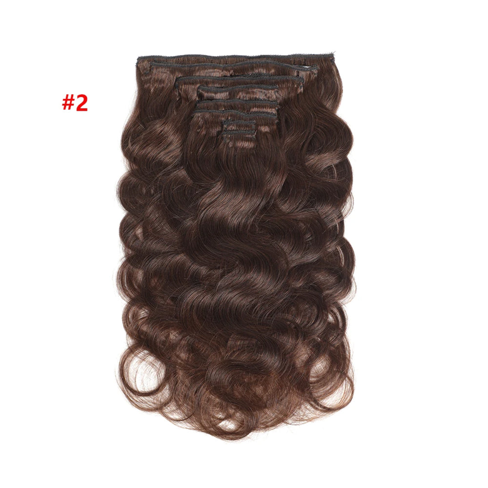 #2 Light Brown Brazilian Body Wave Clips In Human Hair Extensions 8Pcs/Set 120g