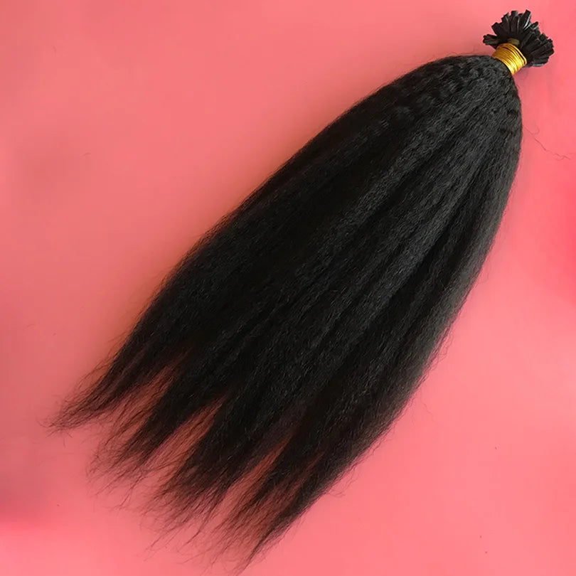 U Tip Kinky Straight Human Hair Extensions 100g Dark Color #1~#12