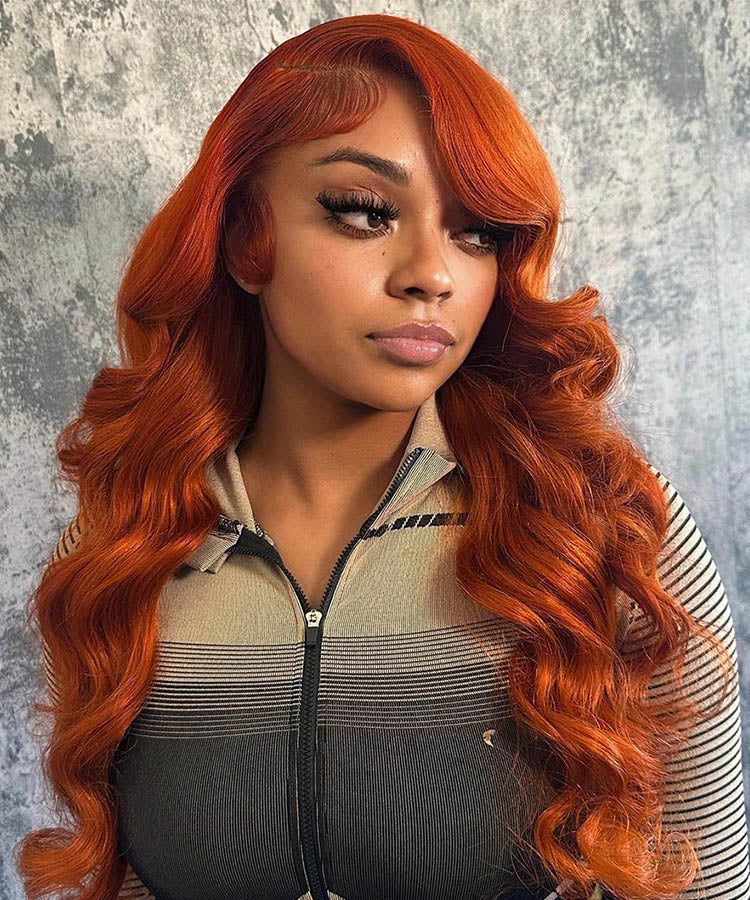#350 Ginger Orange Body Wave Human Hair 13x4 Lace Frontal Wig