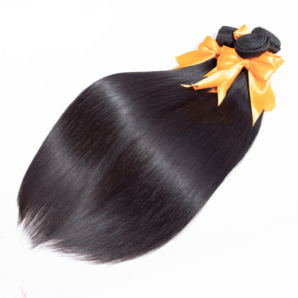Straight Human Hair 3 Bundles with 4x4 Lace Closure