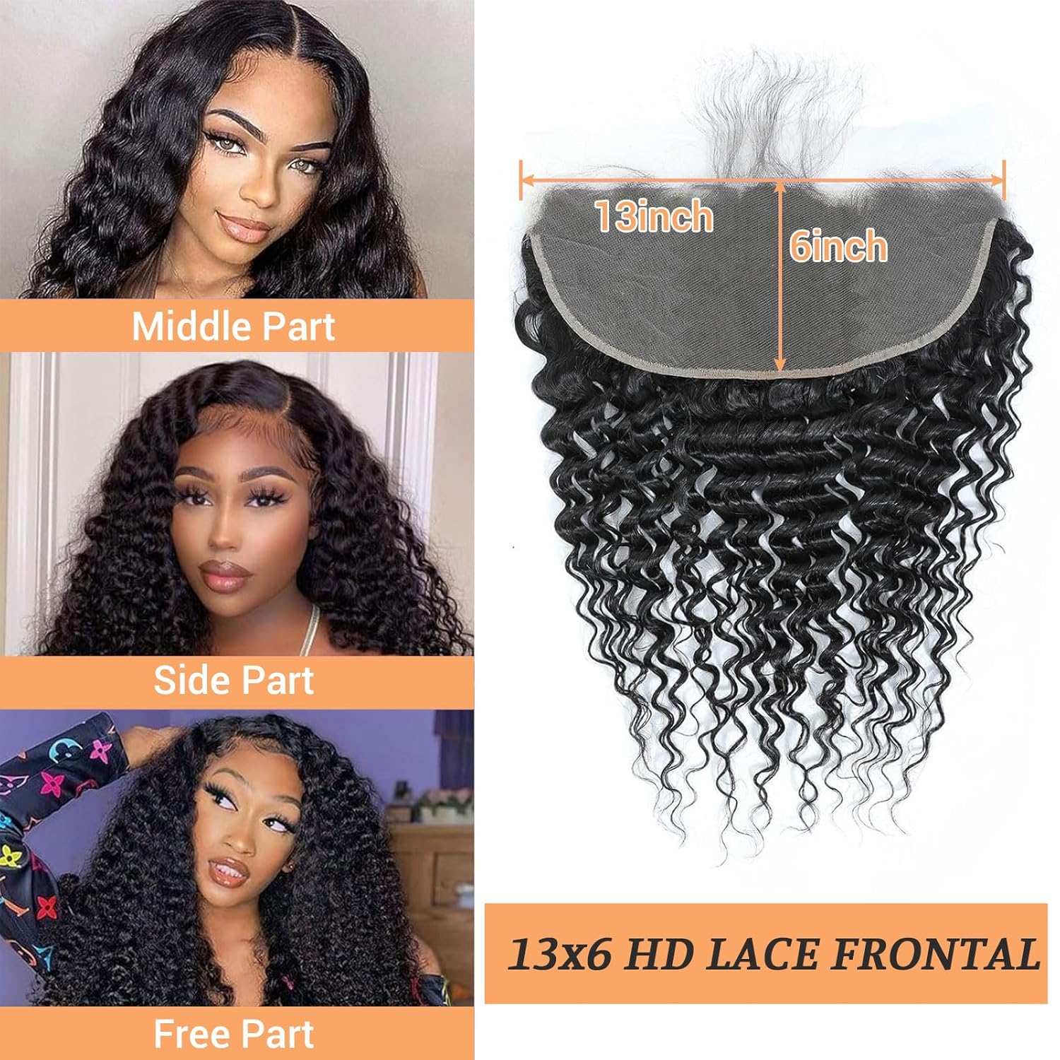 Brazilian Virgin Deep Wave Human Hair 13x6 HD Ear to Ear Lace Frontal