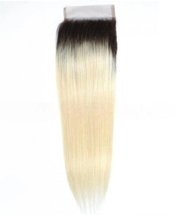 Ombre T1b/613 Dark Roots Straight Human Hair 4x4 Lace Closure