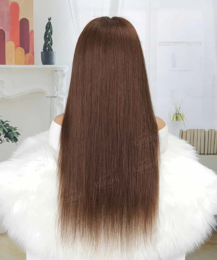 #2 Dark Brown Color Straight Human Hair 4x4 Lace Closure Wig