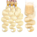 613 Blonde Body Wave Human Hair 3 Bundles with 4x4 Lace Closure