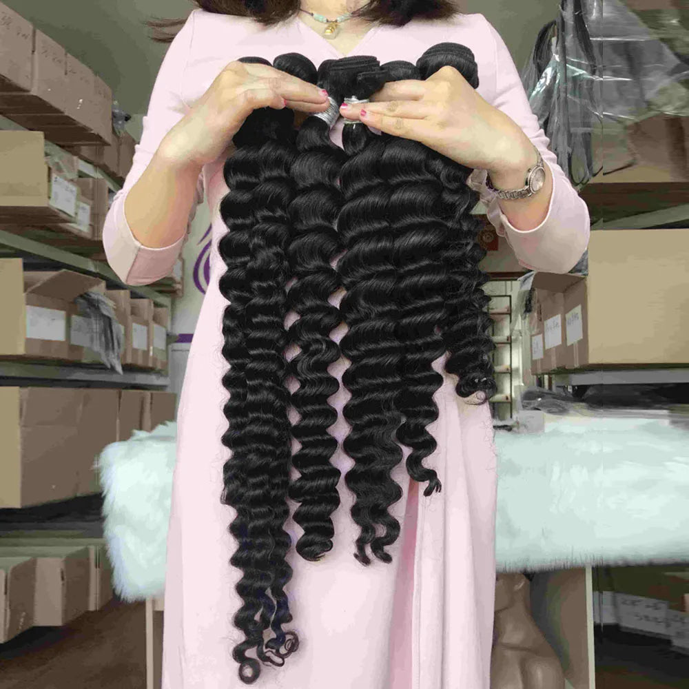 12A Grade Loose Deep Wave Human Hair 1 Bundle Hair Weft