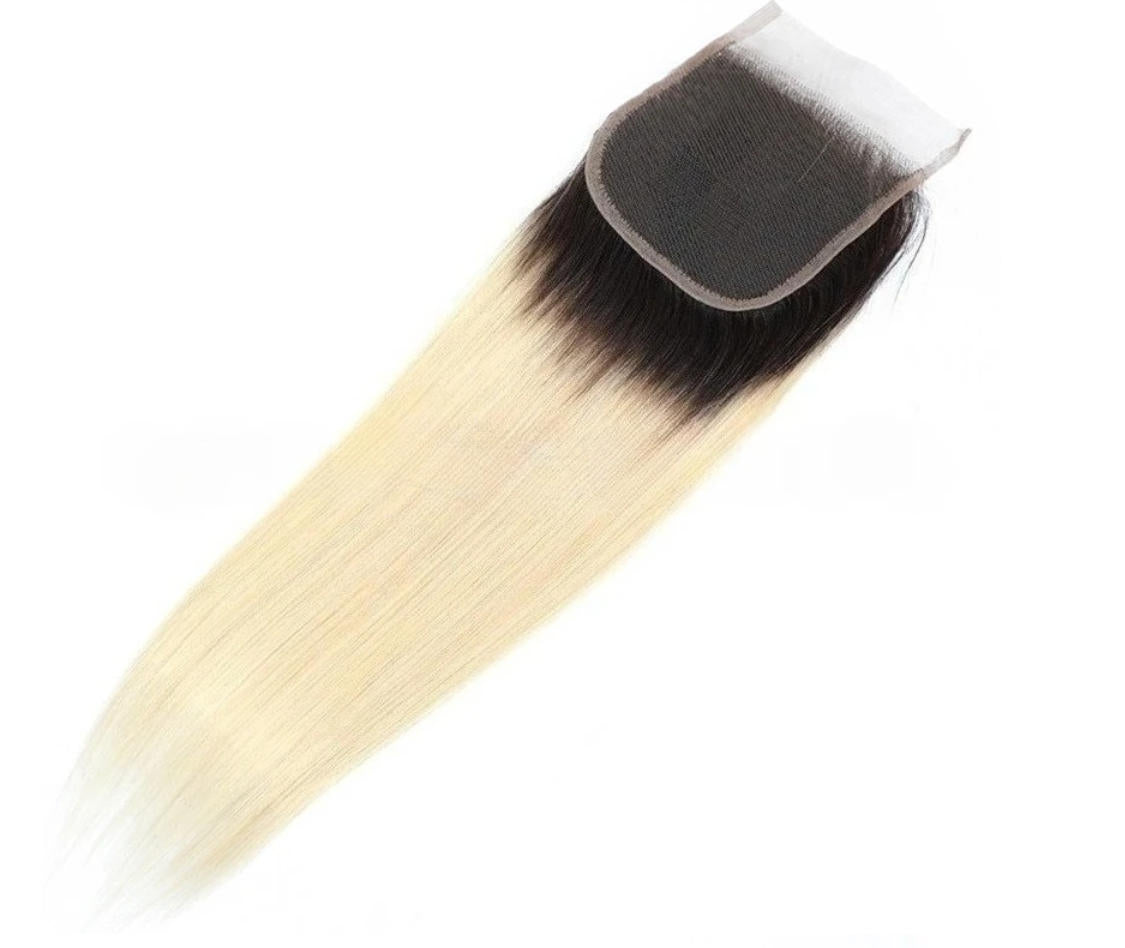 Ombre T1b/613 Dark Roots Straight Human Hair 4x4 Lace Closure