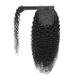 Kinky Curly Human Hair Wrap Ponytail Extensions, Natural Black Invisible Tape Ponytail