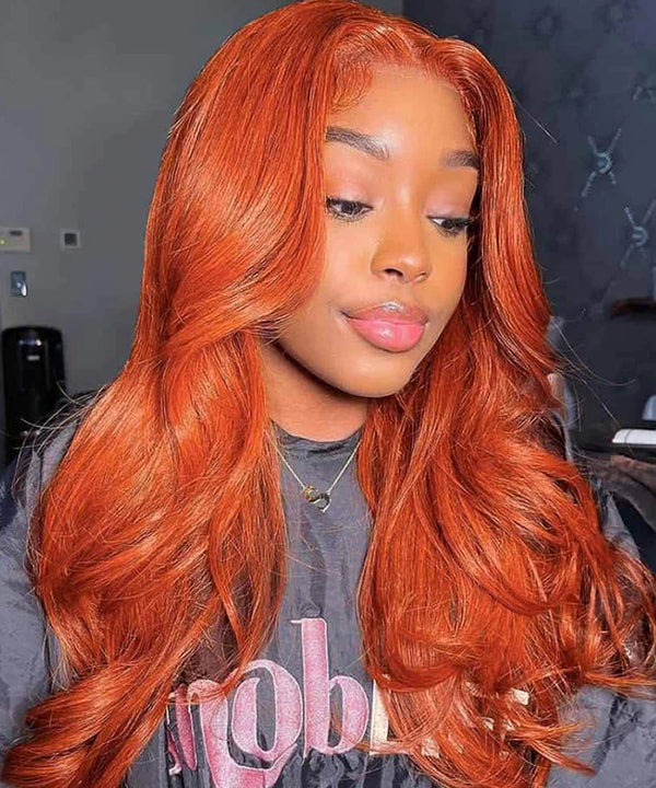 #350 Ginger Orange Body Wave Human Hair 4x4 Lace Closure Wig