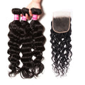 Natural Wave Human Hair 3 Bundles with 4x4 Lace Closure