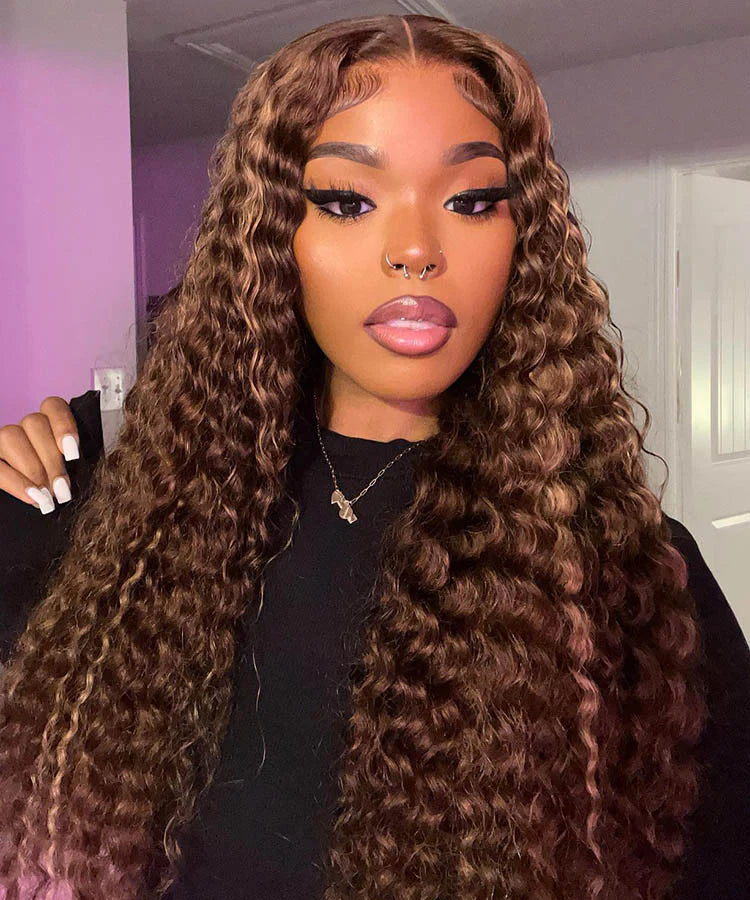 P4/27 Highlight Color Kinky Curly Human Hair 4x4 Lace Closure Wig