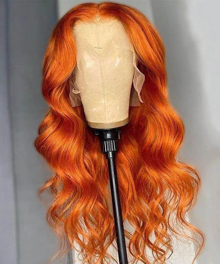 #350 Ginger Orange Body Wave Human Hair 4x4 Lace Closure Wig