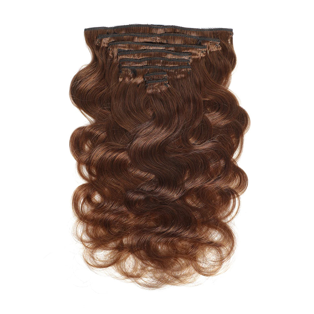 #4 Light Brown Brazilian Body Wave Clips In Human Hair Extensions 8Pcs/Set 120g