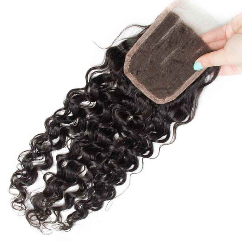 Natural Black Water Wave 4x4 Lace Closure Human Hair, Transparent Lace Closure Virgin Hair For Black Women