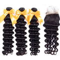 Deep Wave Human Hair 3 Bundles with 4x4 Lace Closure
