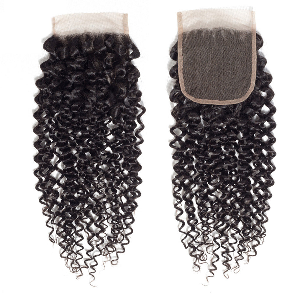 Natural Black Curly 4x4 Lace Closure Human Hair, Transparent Lace Closure Virgin Hair For Black Women