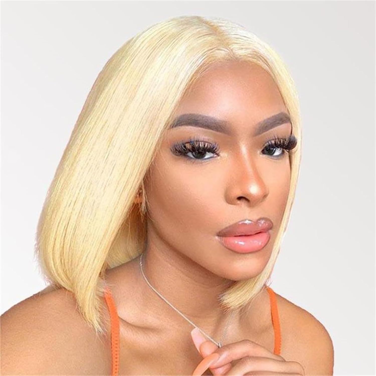 613 Blonde Short Bob Straight Human Hair 4x4 Lace Closure Bob Wigs