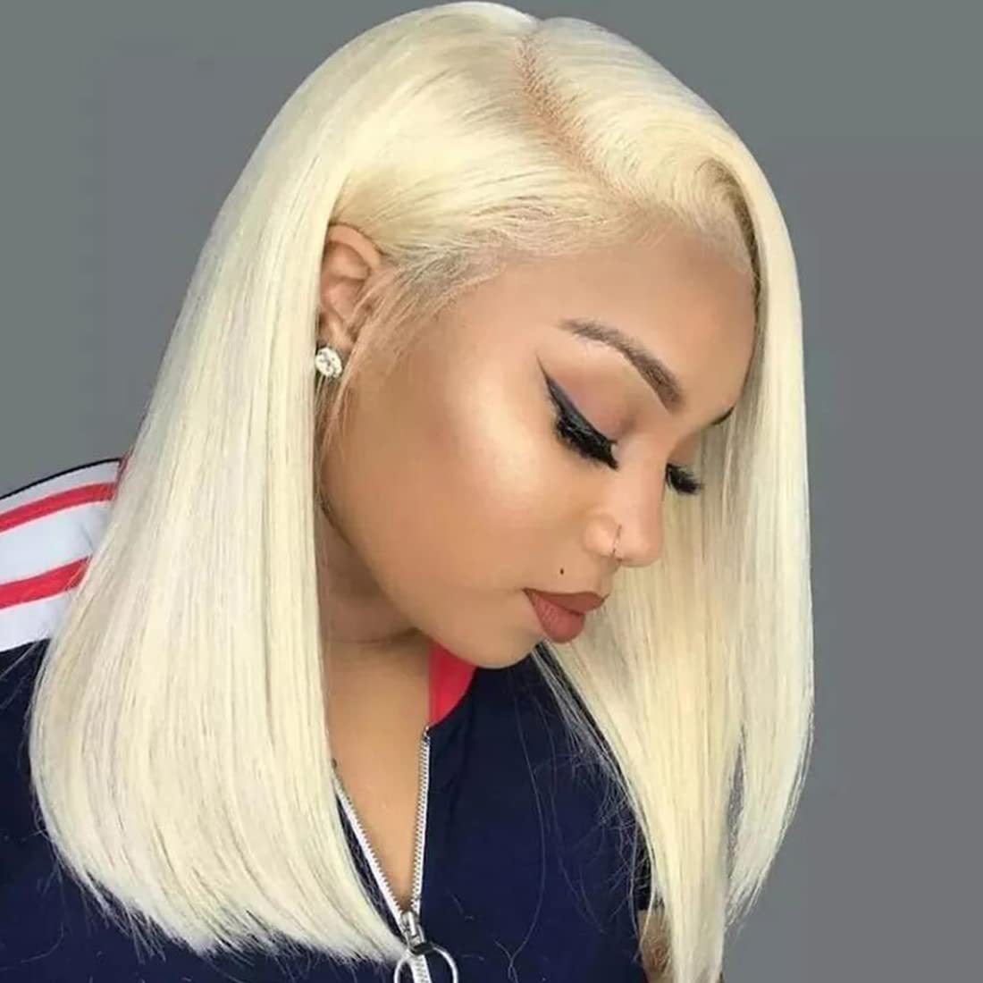 613 Blonde Short Bob Straight Human Hair 5x5 Lace Closure Bob Wigs