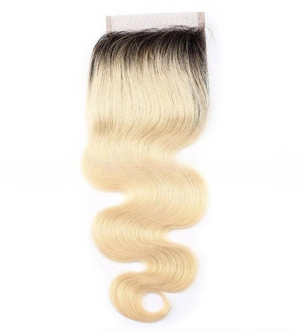 Ombre T1b/613 Dark Roots Body Wave Human Hair 4x4 Lace Closure
