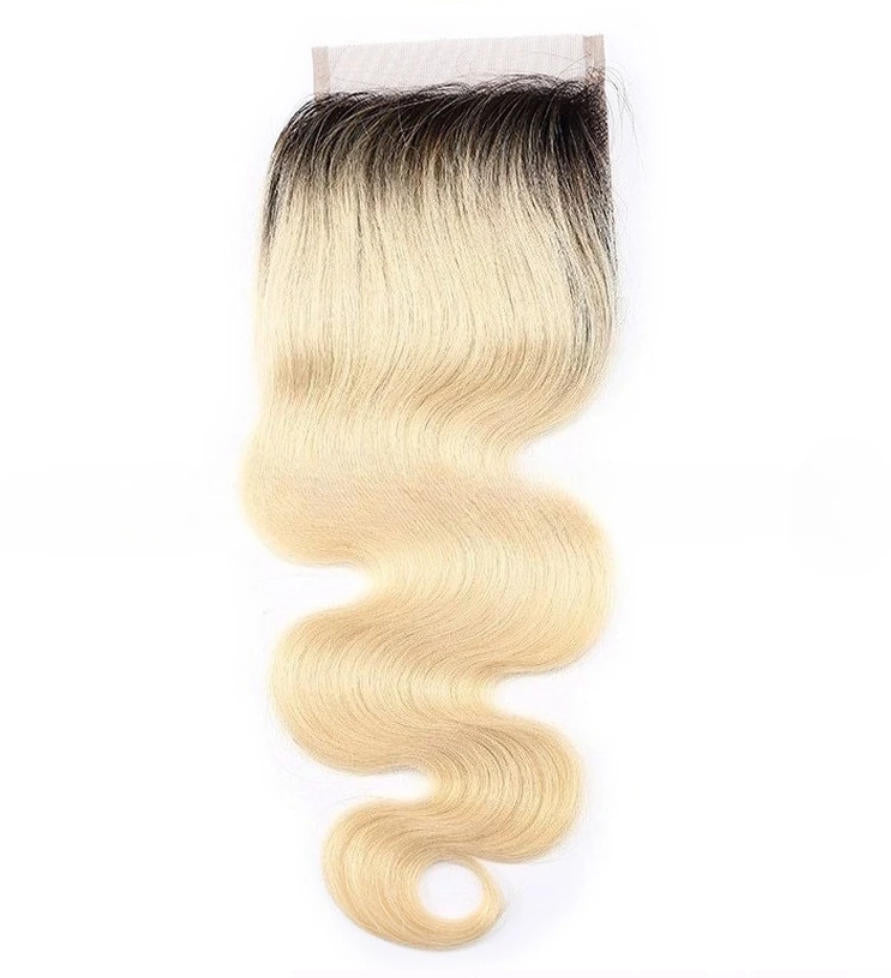 Ombre T1b/613 Dark Roots Body Wave Human Hair 4x4 Lace Closure