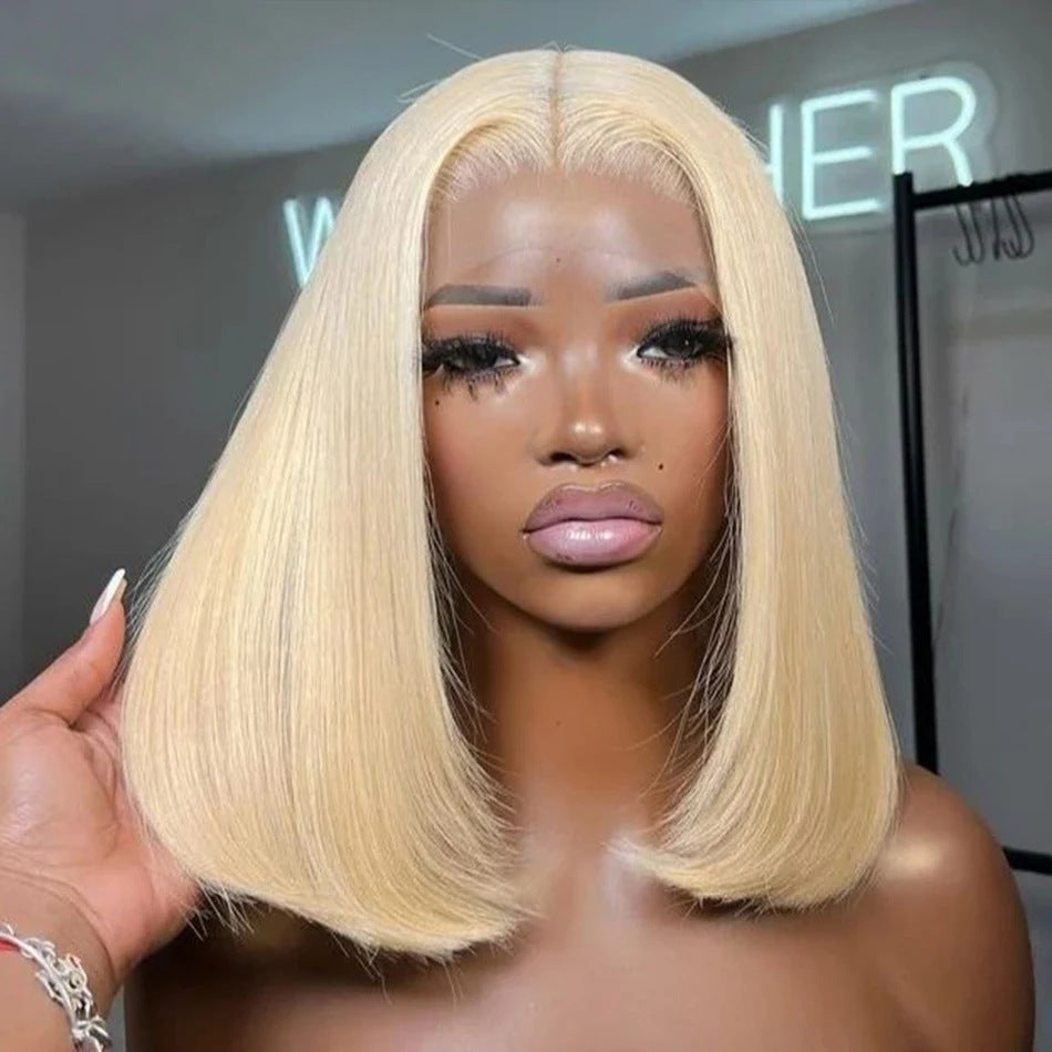 613 Blonde Short Bob Wigs 100% Human Hair 13x6 Lace Frontal Wigs